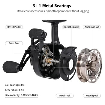 Αξεσουάρ εξοπλισμού ψαριών CNC Ice Fishing Wheel Winter Quick Release Roel 3+1 Metal Spool Coil Smooth Lure Fish Equipment