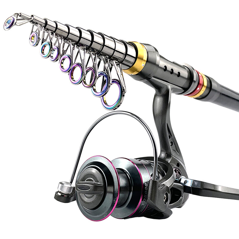 1,8–3,6 mln. teleskopinio spiningo meškerės ritės rinkinys trumpos kelionės anglies stulpo jūrinės meškerės užmetimo derinys geras elastingumas, stiprus