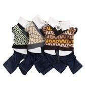 Suņu mājdzīvnieku kombinezons ar kapuci, trikotāžas džemperis un džinsa bikses kucēna rudens mēteļa jaka