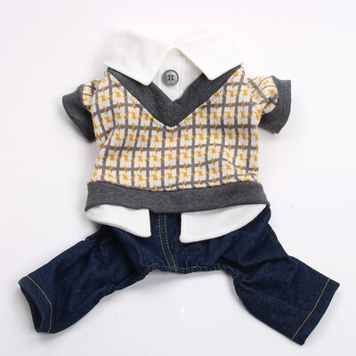 Suņu mājdzīvnieku kombinezons ar kapuci, trikotāžas džemperis un džinsa bikses kucēna rudens mēteļa jaka