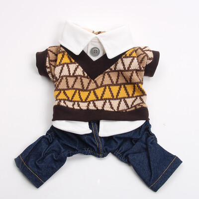 Suņu mājdzīvnieku kombinezons ar kapuci, trikotāžas džemperis un džinsa bikses kucēna rudens mēteļa jaka