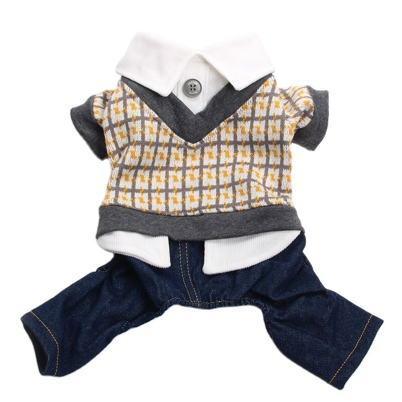 Suņu mājdzīvnieku kombinezons ar kapuci, trikotāžas džemperis un džinsa bikses kucēna rudens mēteļa jaka