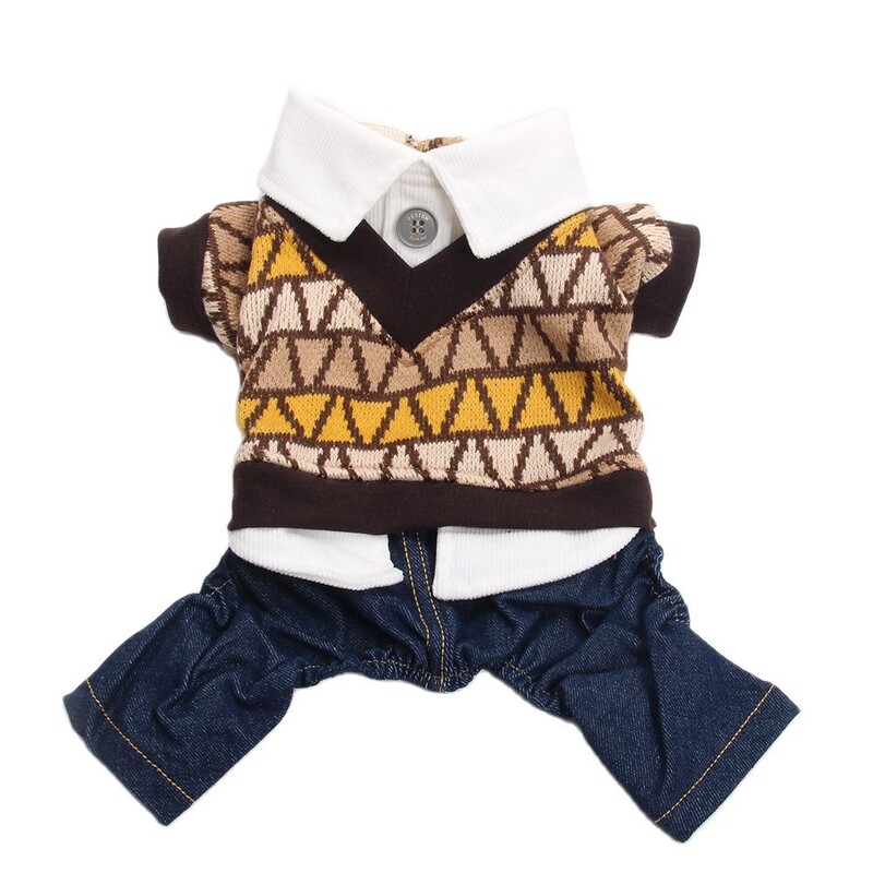 Suņu mājdzīvnieku kombinezons ar kapuci, trikotāžas džemperis un džinsa bikses kucēna rudens mēteļa jaka