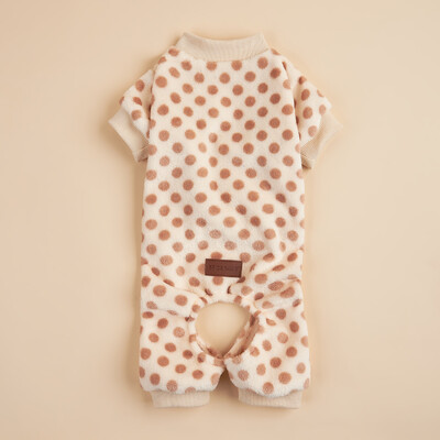 Plüss kutyapizsama kiskutyáknak Lány Téli Meleg Kölyök Pjs Ruhák Pulóver Outfit Hideg időjárás Kutyakabát Pöttyös Pet Onesie A