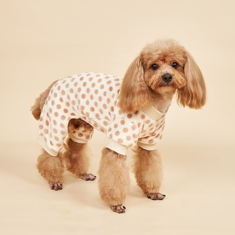 Plüss kutyapizsama kiskutyáknak Lány Téli Meleg Kölyök Pjs Ruhák Pulóver Outfit Hideg időjárás Kutyakabát Pöttyös Pet Onesie A