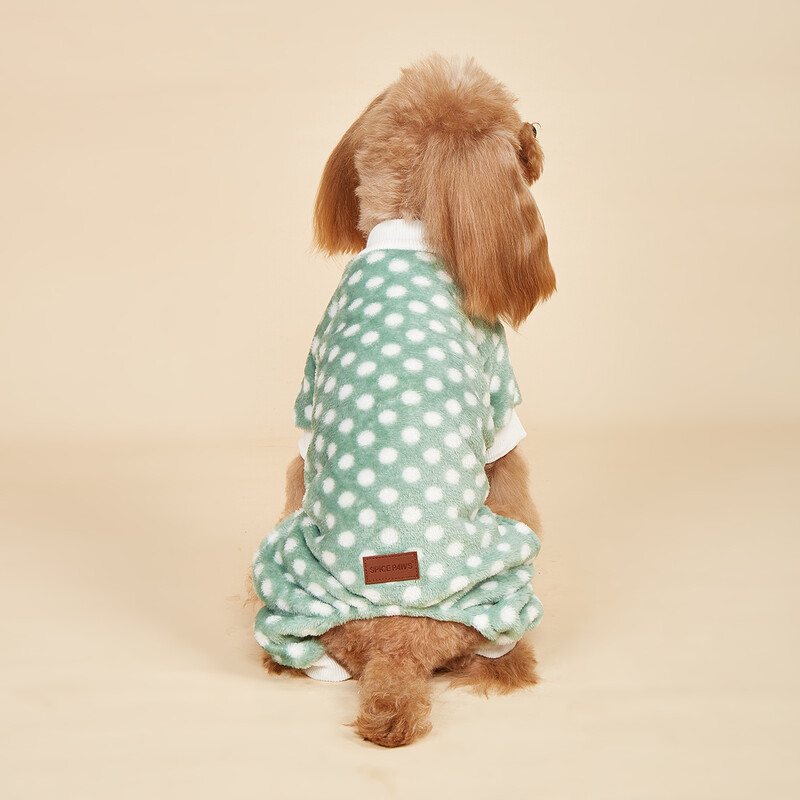 Plüss kutyapizsama kiskutyáknak Lány Téli Meleg Kölyök Pjs Ruhák Pulóver Outfit Hideg időjárás Kutyakabát Pöttyös Pet Onesie A