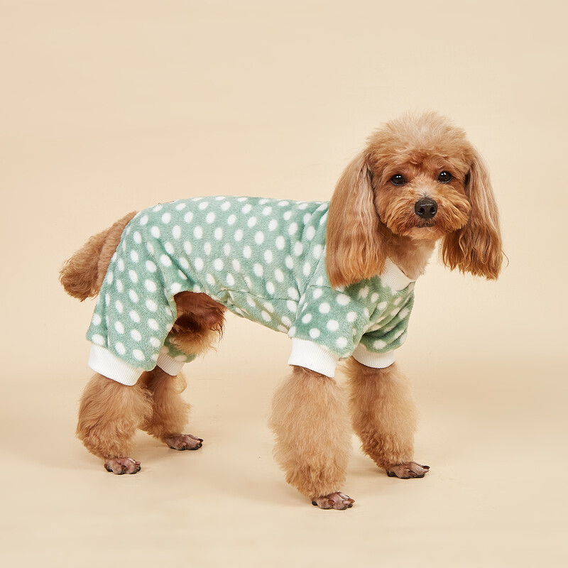 Plüss kutyapizsama kiskutyáknak Lány Téli Meleg Kölyök Pjs Ruhák Pulóver Outfit Hideg időjárás Kutyakabát Pöttyös Pet Onesie A