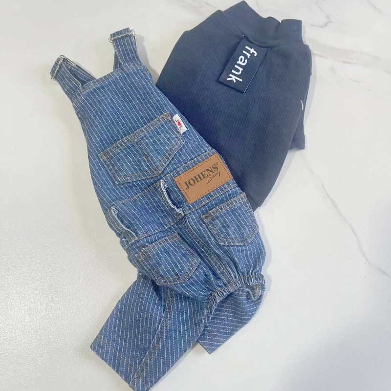 Šunų Džinsai Rudeniniai žieminiai drabužiai naminiams gyvūnėliams Dryžiai Kombinezonai Išskalbti Patogūs ir elastingi Maži Šunų Drabužiai Šuniukų Drabužiai