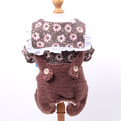 Meitenes suņu kaķu kombinezons Krizantēmas dizaina mājdzīvnieku jaka kucēns ziemas apģērbs 2 krāsās