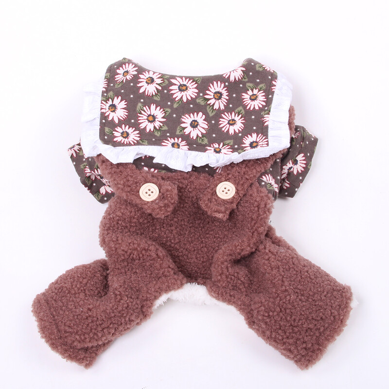 Meitenes suņu kaķu kombinezons Krizantēmas dizaina mājdzīvnieku jaka kucēns ziemas apģērbs 2 krāsās