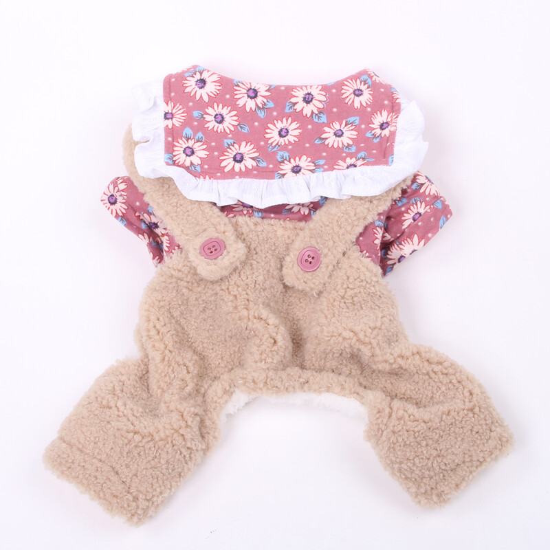 Meitenes suņu kaķu kombinezons Krizantēmas dizaina mājdzīvnieku jaka kucēns ziemas apģērbs 2 krāsās