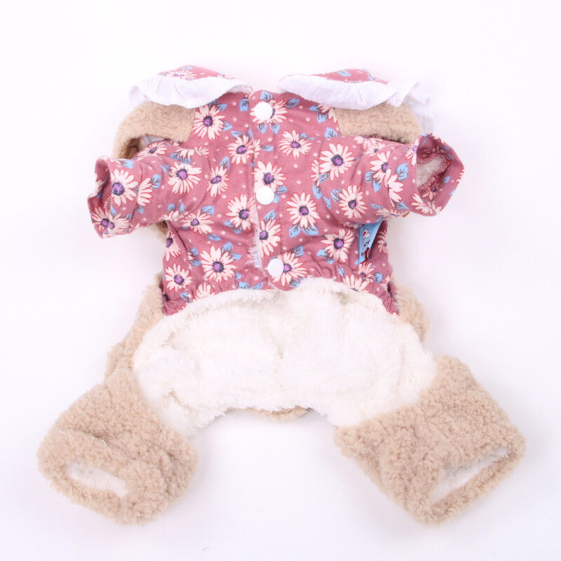 Meitenes suņu kaķu kombinezons Krizantēmas dizaina mājdzīvnieku jaka kucēns ziemas apģērbs 2 krāsās