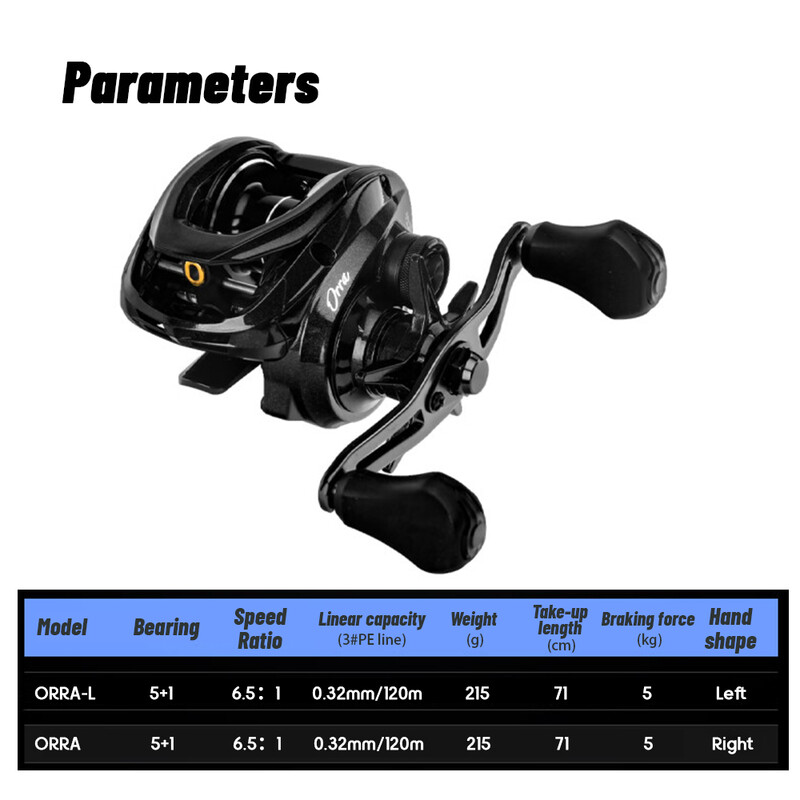 Abu Garcia oriģinālā ORRA Baitcasting makšķerēšanas spole 5+1 BB pārnesumu attiecība 6,5:1 magnētiskā bremžu sistēma Max Drag 5KG Svars 215g
