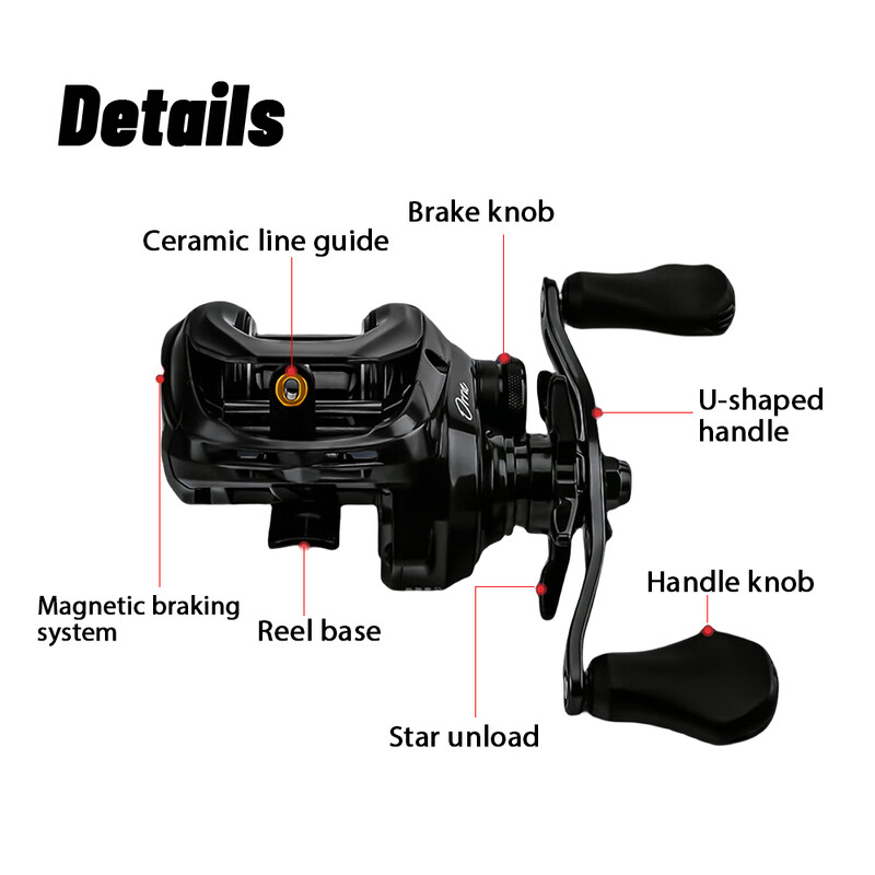 Abu Garcia oriģinālā ORRA Baitcasting makšķerēšanas spole 5+1 BB pārnesumu attiecība 6,5:1 magnētiskā bremžu sistēma Max Drag 5KG Svars 215g