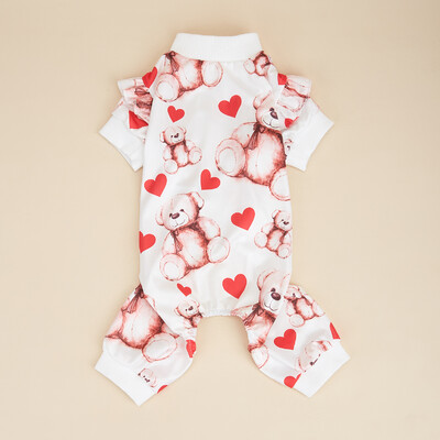 Kutya pizsama kiskutyáknak nyomott rózsaszín medve és szív kisállat ruhák aranyos kiskutya kutya ruhák jumpsuit bodyk Valentin napra