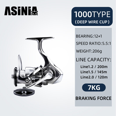 „Asina-Ultralight“ spiningo žvejybos ritė, sūraus vandens sukimo ritės, maksimalus pasipriešinimas 15 kg, 5,5:1, naujausia, 1000–5000