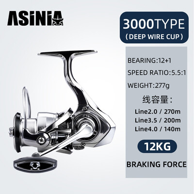 „Asina-Ultralight“ spiningo žvejybos ritė, sūraus vandens sukimo ritės, maksimalus pasipriešinimas 15 kg, 5,5:1, naujausia, 1000–5000