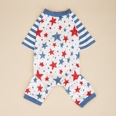 Mėlynos ir baltos spalvos dryžuotų šunų pižamos, Amerikos vėliavos žvaigždės drabužiai šunims mažiems šunims, berniukui, šuniukui, vidutinio dydžio augintiniams Čihuahua Yorkie f