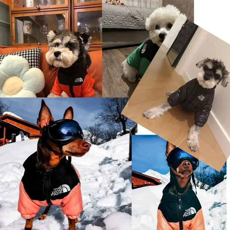 Mājdzīvnieku suņu apģērbs Liels ziemas modes zīmola apģērba mētelis, silts, vēja necaurlaidīgs, ūdensnecaurlaidīgs divkrāsu dūnu mētelis, mazs vidējs suņu mētelis