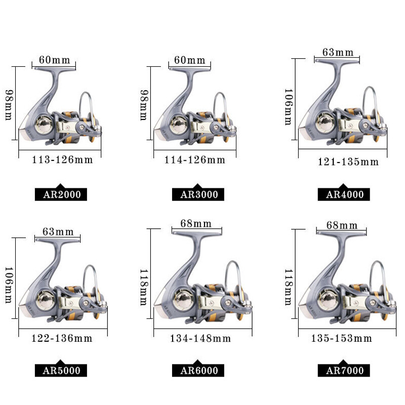 Žvejybos ritė AR2000-7000 spiningo ritė metalinė ritė, maksimalus tempas 12KG sūraus vandens ritė, žvejybos priedai Karpių ritės ritės ratai