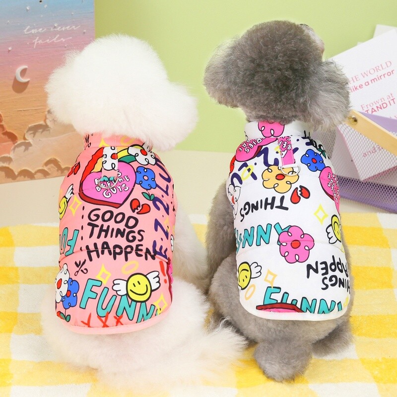 Luksuzna odjeća za pse, jakna za pse sa slatkim printom, kaput, zimska topla puhasta jakna za štene, vjetrootporan prsluk za mačke, kaput, kaputi za kućne ljubimce, odjeća za pse