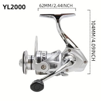 YL 1000~7000 Series Spinning Fishing Roel, 5,2:1 Gear Ratio, 35LB Max Drag, Metal Spool - Freshwater Saltwater