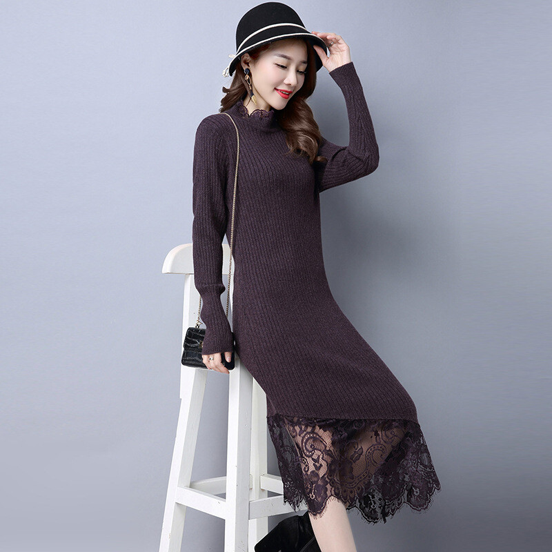 Rudens un ziemas iekšējais apģērbs trikotāžas džemperis adīts svārki džemperis sieviešu jauna rudens un ziemas vidēja garuma kleita apakškrekls