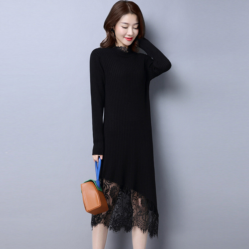 Rudens un ziemas iekšējais apģērbs trikotāžas džemperis adīts svārki džemperis sieviešu jauna rudens un ziemas vidēja garuma kleita apakškrekls