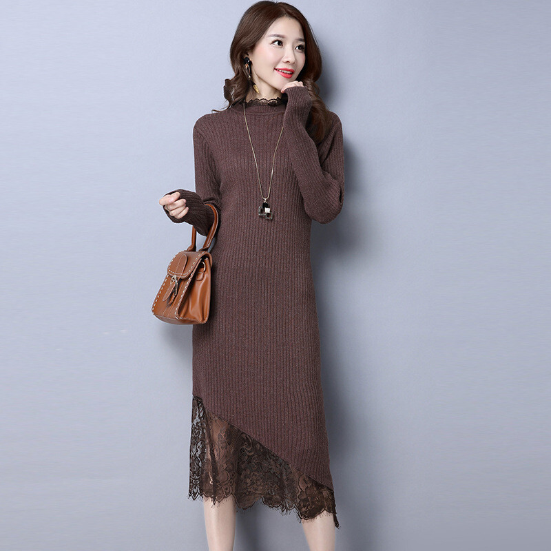 Rudens un ziemas iekšējais apģērbs trikotāžas džemperis adīts svārki džemperis sieviešu jauna rudens un ziemas vidēja garuma kleita apakškrekls