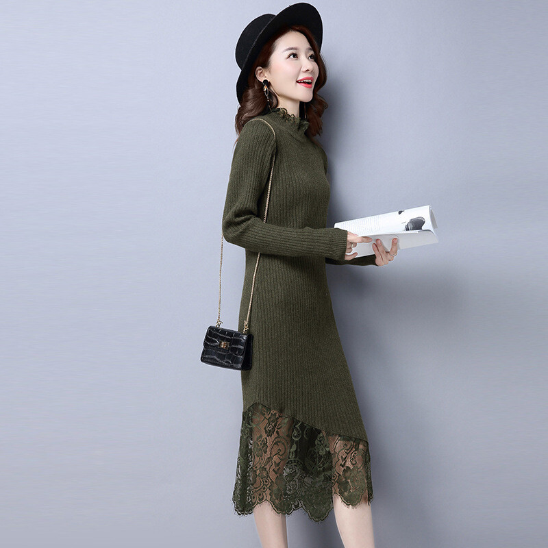 Rudens un ziemas iekšējais apģērbs trikotāžas džemperis adīts svārki džemperis sieviešu jauna rudens un ziemas vidēja garuma kleita apakškrekls