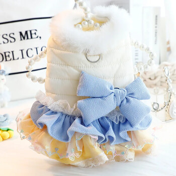 Princess Dog Winter Clothing Thick Warm Cat Dog Dress Coat with Bowknot Pet Clothing Одежда Для Собак Мелких Пород