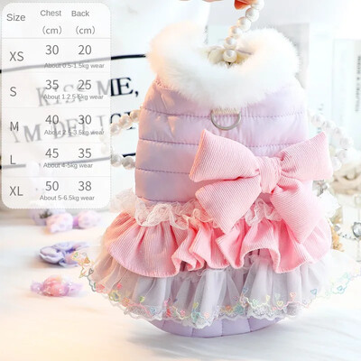 Princesės šunų žieminiai drabužiai Storas šiltas katės šunų paltas su Bowknot Apranga gyvūnams Одежда Для Собак Мелких Пород