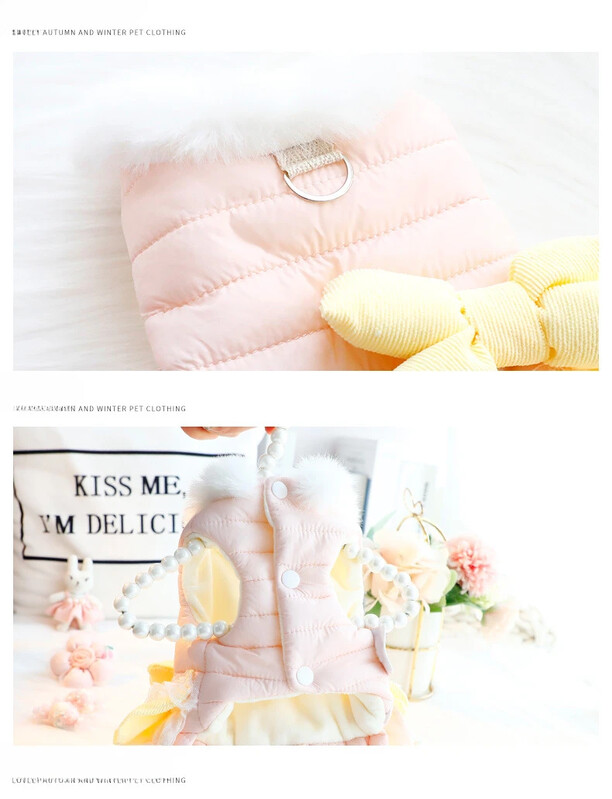 Princesės šunų žieminiai drabužiai Storas šiltas katės šunų paltas su Bowknot Apranga gyvūnams Одежда Для Собак Мелких Пород