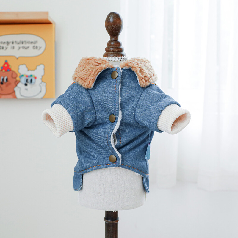 1vnt rūbai augintiniams Šunų ir kačių žieminiai su vilna pastorintu Little Prince džinsiniu paltuku tinka mažiems ir vidutinio dydžio šunims