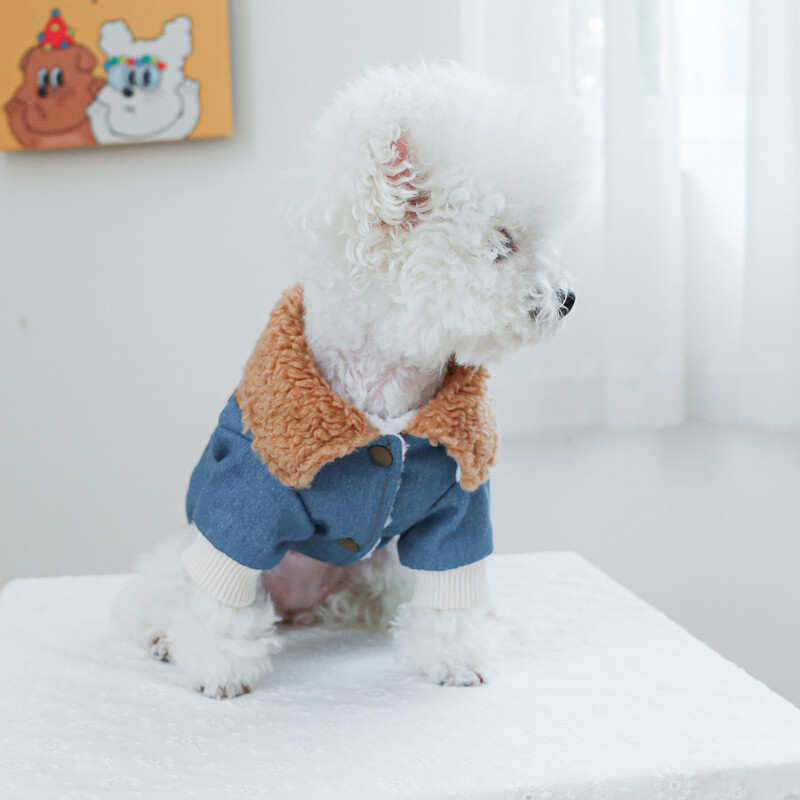 1vnt rūbai augintiniams Šunų ir kačių žieminiai su vilna pastorintu Little Prince džinsiniu paltuku tinka mažiems ir vidutinio dydžio šunims