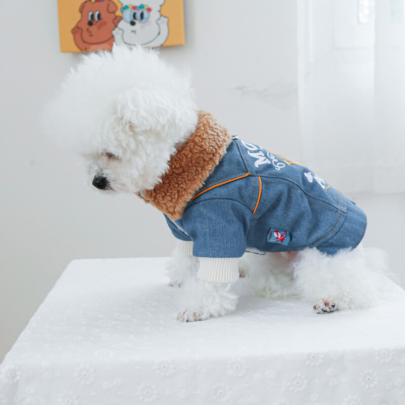 1vnt rūbai augintiniams Šunų ir kačių žieminiai su vilna pastorintu Little Prince džinsiniu paltuku tinka mažiems ir vidutinio dydžio šunims