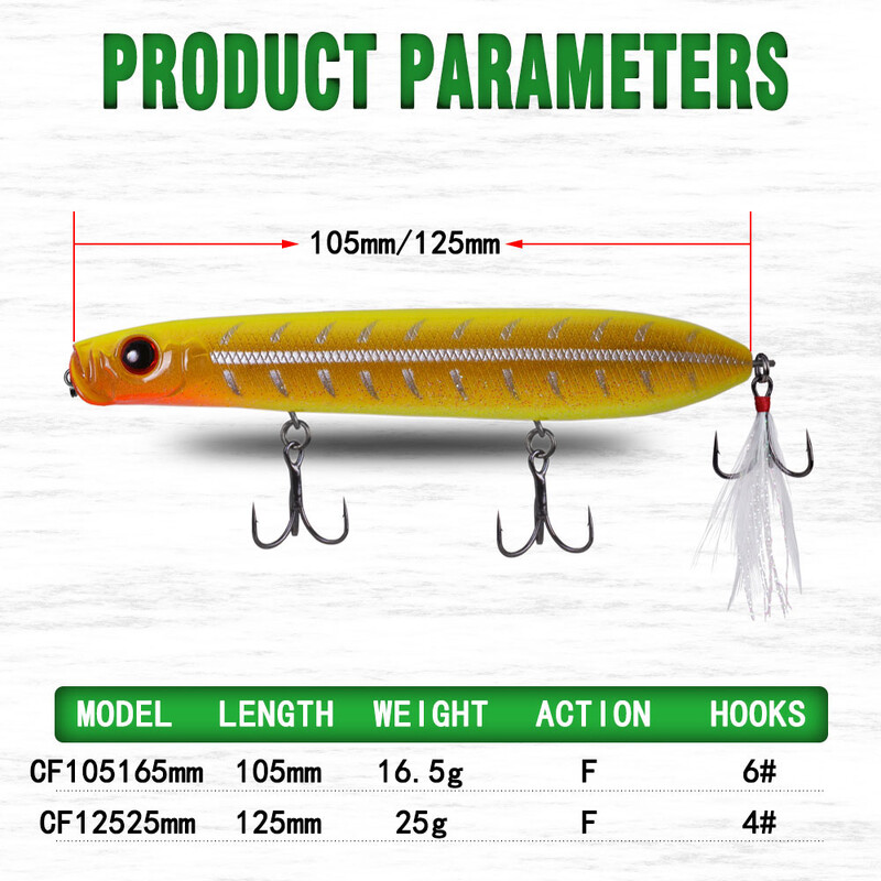 Plaukiojantis pieštukas 125 mm 25 g 105 mm 16,5 g Bass Fishing masalas kietas masalas CF masalas Topwater Tackle Jerk masalas