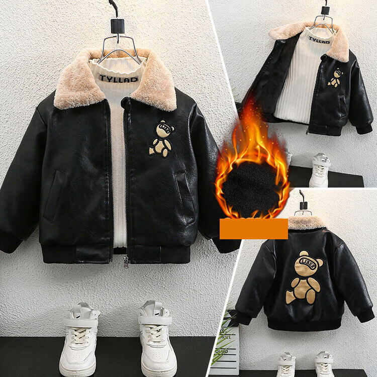 Berniukų odinės striukės pavasario ir rudens vakarietiško stiliaus viršūnės Naujos 2024 m. rudens korėjietiško stiliaus odinės striukės Madingi vaikiški drabužiai