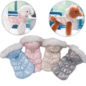 Prabangi šunų pūkinė striukė su kailiniu apykakle Šilti vilnos drabužiai augintiniams mažiems šunims Čihuahua Pomeranian žiemos šuniukų drabužių striukė