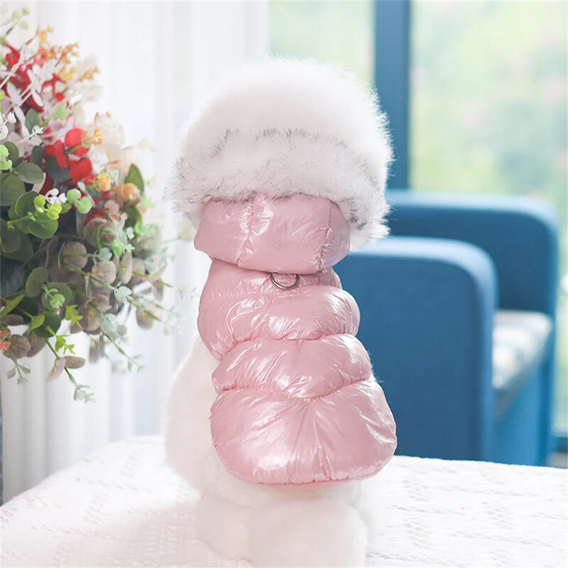 Prabangi šunų pūkinė striukė su kailiniu apykakle Šilti vilnos drabužiai augintiniams mažiems šunims Čihuahua Pomeranian žiemos šuniukų drabužių striukė