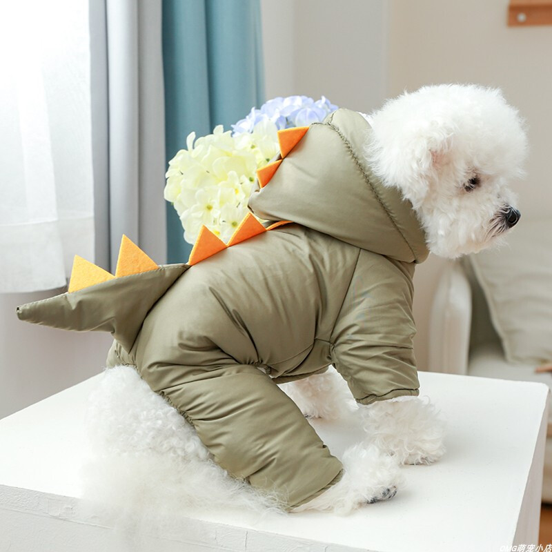 1 vnt. naminių gyvūnėlių drabužiai žieminiai pliušiniai stori kareiviškos spalvos riebūs dinozaurai Keturkojai medvilniniai paltai, tinkami mažiems ir vidutinio dydžio šunims