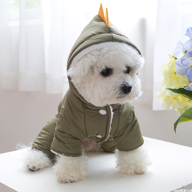 1 vnt. naminių gyvūnėlių drabužiai žieminiai pliušiniai stori kareiviškos spalvos riebūs dinozaurai Keturkojai medvilniniai paltai, tinkami mažiems ir vidutinio dydžio šunims