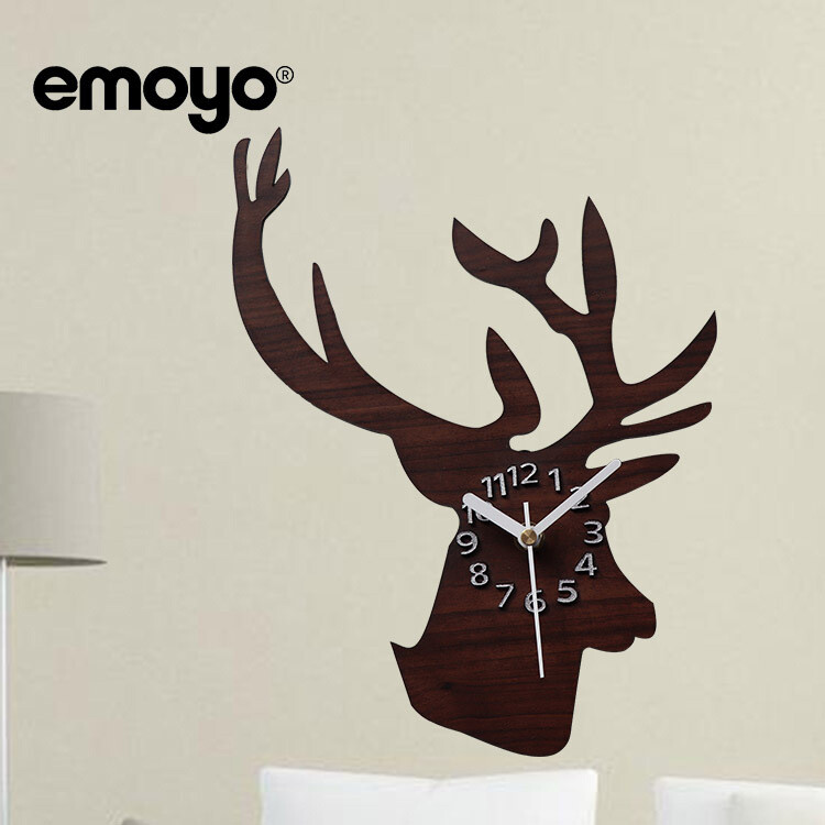 Eiropas retro pastorāls persiku koks graudu galvas krāsa brieža galva DIY sienas pulkstenis emoyo radošs gudrs dzīvnieku sienas pulkstenis