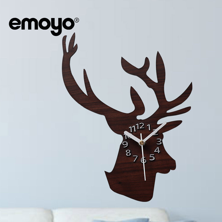 Eiropas retro pastorāls persiku koks graudu galvas krāsa brieža galva DIY sienas pulkstenis emoyo radošs gudrs dzīvnieku sienas pulkstenis