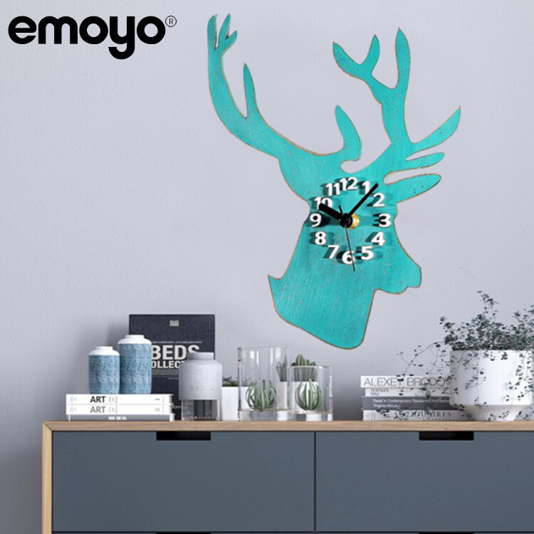Eiropas retro pastorāls persiku koks graudu galvas krāsa brieža galva DIY sienas pulkstenis emoyo radošs gudrs dzīvnieku sienas pulkstenis