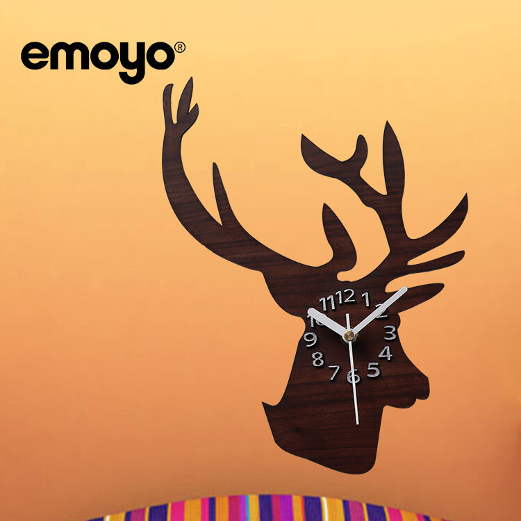 Eiropas retro pastorāls persiku koks graudu galvas krāsa brieža galva DIY sienas pulkstenis emoyo radošs gudrs dzīvnieku sienas pulkstenis