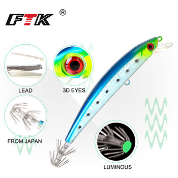 FTK Minnow Wobblers Fishing Lure 120mm 23g Squid Hook 3D Eyes Ξύλο γαρίδα θάλασσας Σκληρό τεχνητό δόλωμα