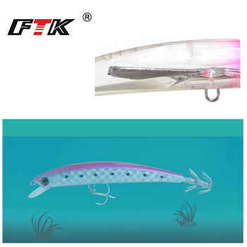 FTK Minnow Wobblers Fishing Lure 120mm 23g Squid Hook 3D Eyes Ξύλο γαρίδα θάλασσας Σκληρό τεχνητό δόλωμα