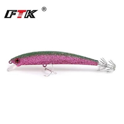 FTK Minnow Vobleri makšķerēšanas māneklis 120mm 23g Kalmāru āķis 3D Eyes Koka garneļu jūras cieta mākslīgā ēsma