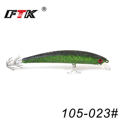 FTK Minnow Wobblers horgászcsali 120mm 23g tintahal horog 3D Eyes Wood Shrimp Sea Kemény mesterséges csali